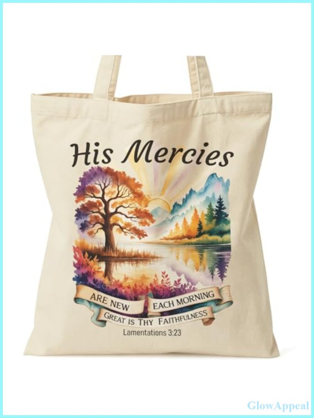Canvas Tote Bag Christian Bible Verse Lamentations 3:23 Inner Pocket Everyday